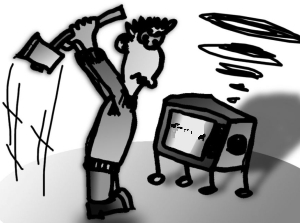 Multimedia Overload - Man Angry at his TV