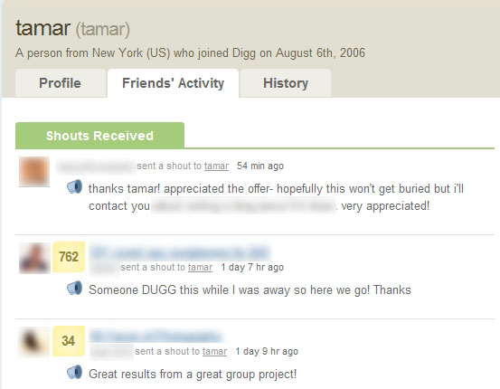 Digg Shout Wall beyind Privacy Preferences