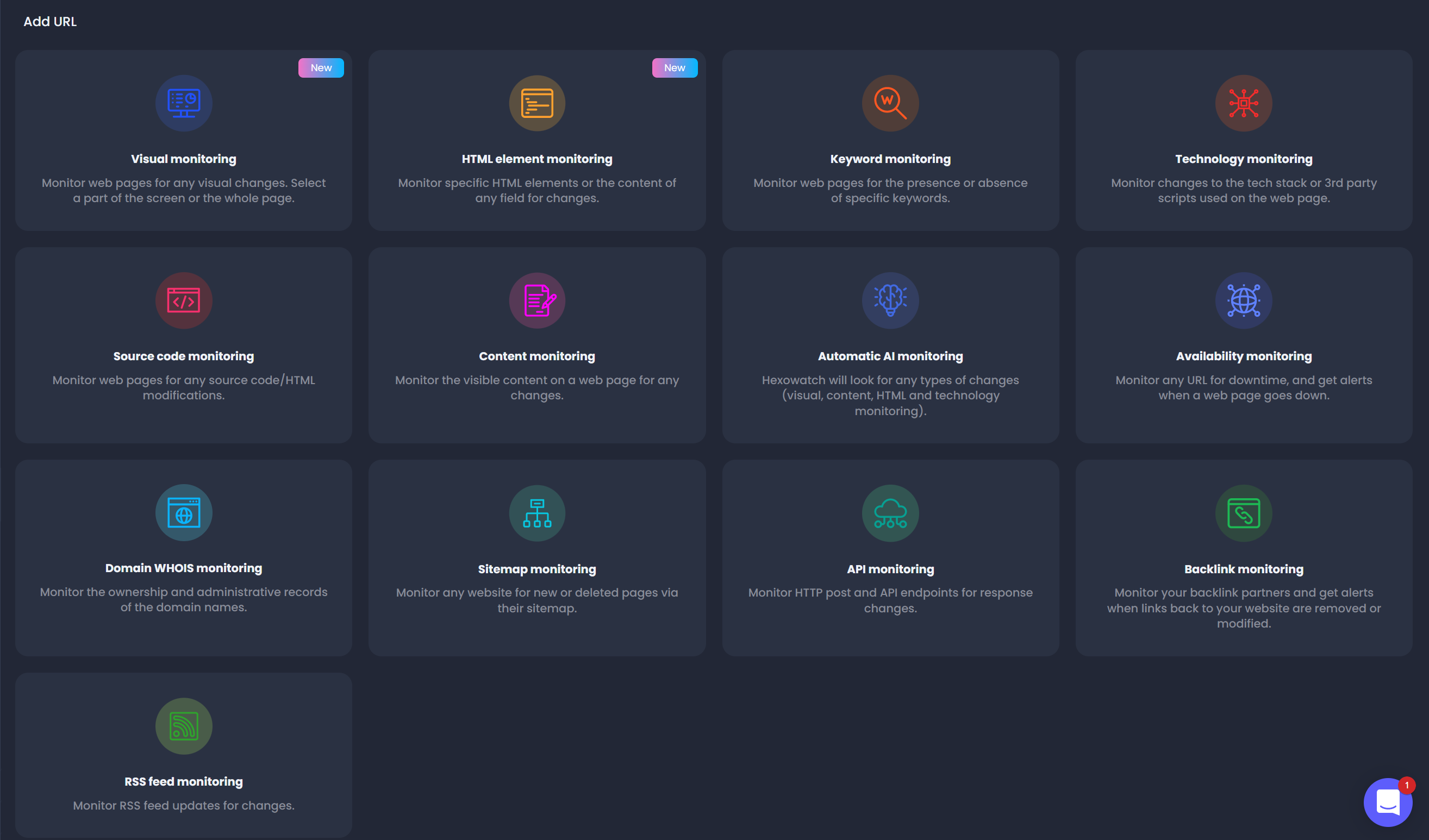 Hexowatch website monitoring interface
