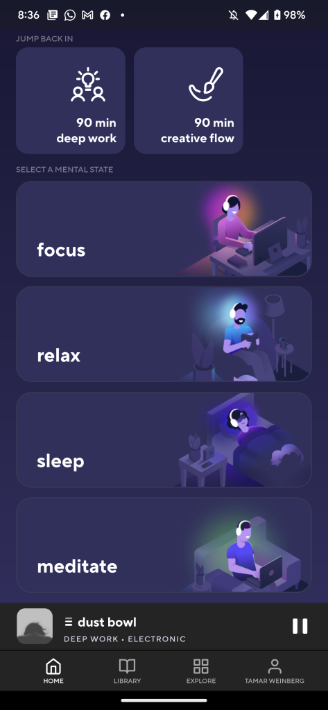 Brain.fm mobile interface