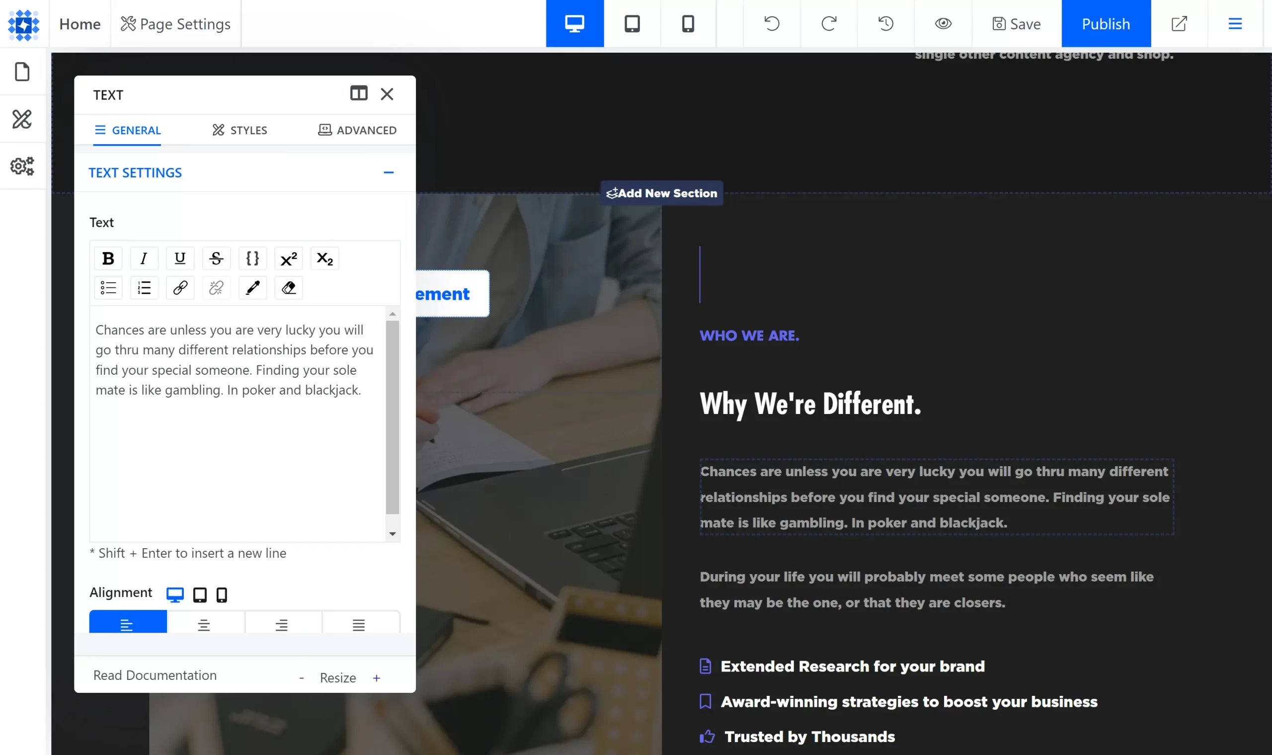 Dorik web interface / wysiwyg