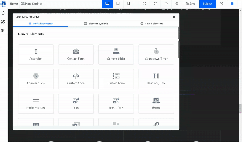 Dorik elements for creating web pages